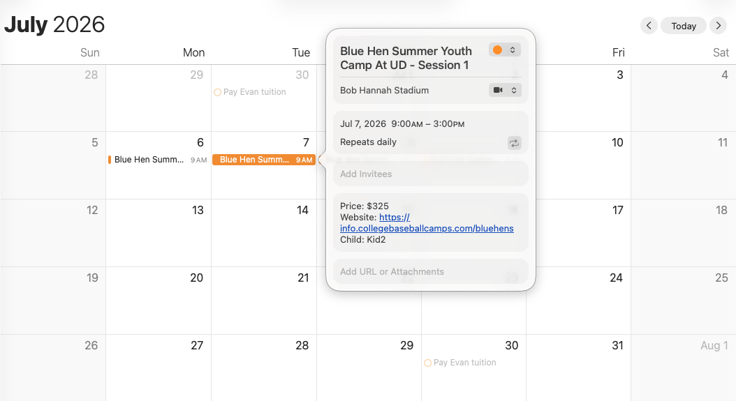 Screenshot of syncing the schedule to a calendar.