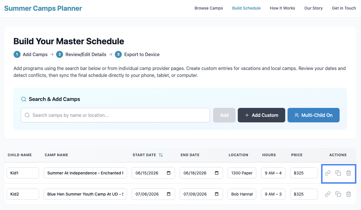 Screenshot of editing sessions and managing actions.